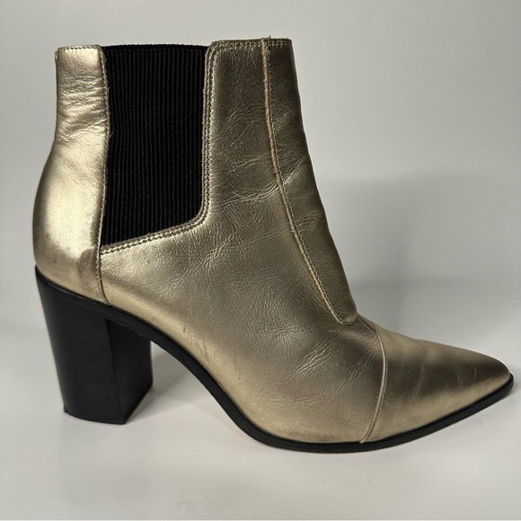 Schutz Happy Platina Gold Leather Chelsea Block Booties Pointed Toe Formal - Picture 14 of 14